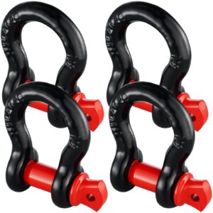 VEVOR 1/2" D-Ring Shackle, 4 Pack Alloy Steel Shackles 17637 lbs (8 Ton) Break Strength with 5/8" Screw Pin, Heavy Duty Off Road Vehicle Recovery Shackle, Towing Accessories for Jeep Truck, Black