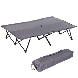 Outsunny 2 Person Folding Camping Cot for Adults, 50" Extra Wide Outdoor Portable Sleeping Cot with Carry Bag, Elevated Camping Bed, Beach Hiking, Grey