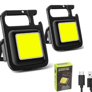 Cob Keychain Work Light 800 Lumens Rechargeable Waterproof Portable Led Small Flashlights 4 Modes (2 Pack)