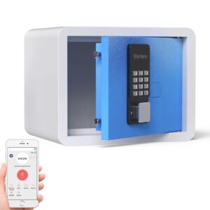 WeHere Safe Box with Digital Lock,Small Security Box use App/One-Time Password/Fixed Code/Spare Key Unlock, Safe Cabinet for Home, Office, Hotel Storage Gun, Money, Jewelry, 0.45 Cubic Feet