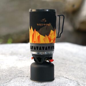 Backpacking Stove with 1.4 Liter Pot; WILD-WIND X4N Portable Camping Stove; and Camping Gas Stove for Hiking; Fishing; Hunting Emergency & Survival (package includes orange cozy)