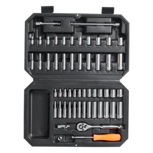 VEVOR Socket Set, 1/4 Inch Drive Socket and Ratchet Set, 6-Point Socket Opening, 54 Pieces Tool Set SAE and Metric, Deep and Standard Sockets, 5/32-9/16 in, 4-14 mm, with Accessories, Storage Case