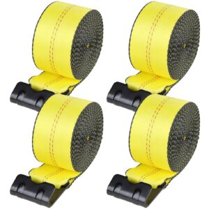VEVOR Winch Straps, 4" x 30', 6000 lbs Load Capacity, 18000 lbs Break Strength, Truck Straps with Flat Hook, Flatbed Tie Downs Cargo Control for Trailers, Farms, Rescues, Tree Saver, Yellow (4 Pack)