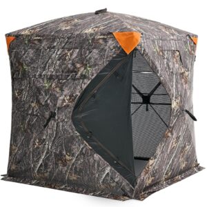 VEVOR Hunting Blind, 270° See Through Ground Blind, 2-3 Person Pop Up Deer Blind for Hunting with Carrying Bag, Portable Resilient Hunting Tent, One-Way See-Through Mesh for Turkey and Deer Hunting