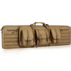 VEVOR Rifle Bag, 36 inch Tactical Double Long Gun Bag, Soft Rifle Case with Lockable Zipper, Portable Handle & Shoulder Strap, 3 Large Storage Pockets Rifle Case for Two 34" Rifles & 2 Pistols, Brown