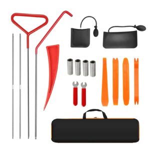 18-piece car emergency kit with window wedge, air wedge bag pump, long distance grabber, automatic trim and removal tool Preferred merchant service providers include SpeedX.UNIUNI.Amazon.USPS