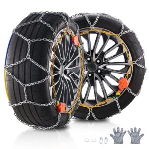 VEVOR Auto Tightening Snow Chains, Diamond Mesh Traction Wheel Chains for Anti-slip, Manganese Alloy Steel Emergency Tire Chains for Cars, Pickups, SUVs, and Trucks (Set of 2)