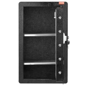 VEVOR Single Door 4.0 cu.ft Safe Box with Key Lock, Password & Fingerprint, Safe Lock Box with Fireproof Bag, Key Rack, LED Light, and 2 Shelves for Money, Documents, Jewelry, and Valuables, Black