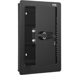 VEVOR 25.59" Tall Wall Safe, 3-Tier Hidden Wall Safe with Keypad, 3 Removable Shelves & 6 Key Holders, Q235 Cold-Rolled Steel In Wall Safe with LED Light & Vibration Alarm for Money, Jewelry, Passport