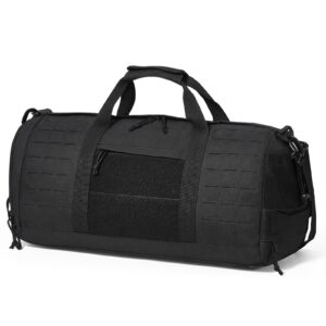 Tactical Duffle Bag, 45L Gym Bag Duffle with Molle Design and Shoe Compartment, Military Travel Bag for Men and Women, Tactical Gear Bag for Overnight, Sports, Fitness, Clothing, Travel, Black