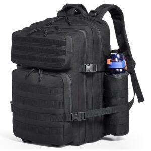 Tactical Backpack, 45L Military Tactical Backpack with Molle Design & 3 Compartments, Army Assault Pack Bag for Men and Women, Range Gear Backpack for Outdoor Adventure, Hiking, Hunting, Black