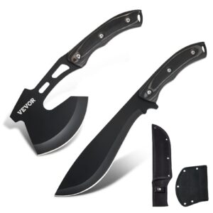 VEVOR Hunting Knife and Hatchet Axe Combo Set with Sheath, Fixed Blade Tactical Knife and Camping Axe, Stainless Steel Survival Knife and Camping Hatchet for Outdoor Survival Hunting Camping Adventure