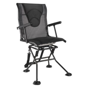 VEVOR Hunting Chair, 360° Silent Swivel, Foldable Portable Blind Chair, Heavy-Duty Steel Frame Ground Stool Seat, with Armrests, Adjustable Carry Strap, Anti-Sink Feet, 300 Lbs Capacity for Fishing
