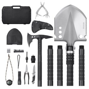 VEVOR Survival Shovel Survival Axe, 28-in-1 Camping Folding Shovels with Hatchet, Stainless Steel Tactical Shovel Hatchet Combo, Multifunctional Emergency Survival Gear Equipment for Camping Hiking